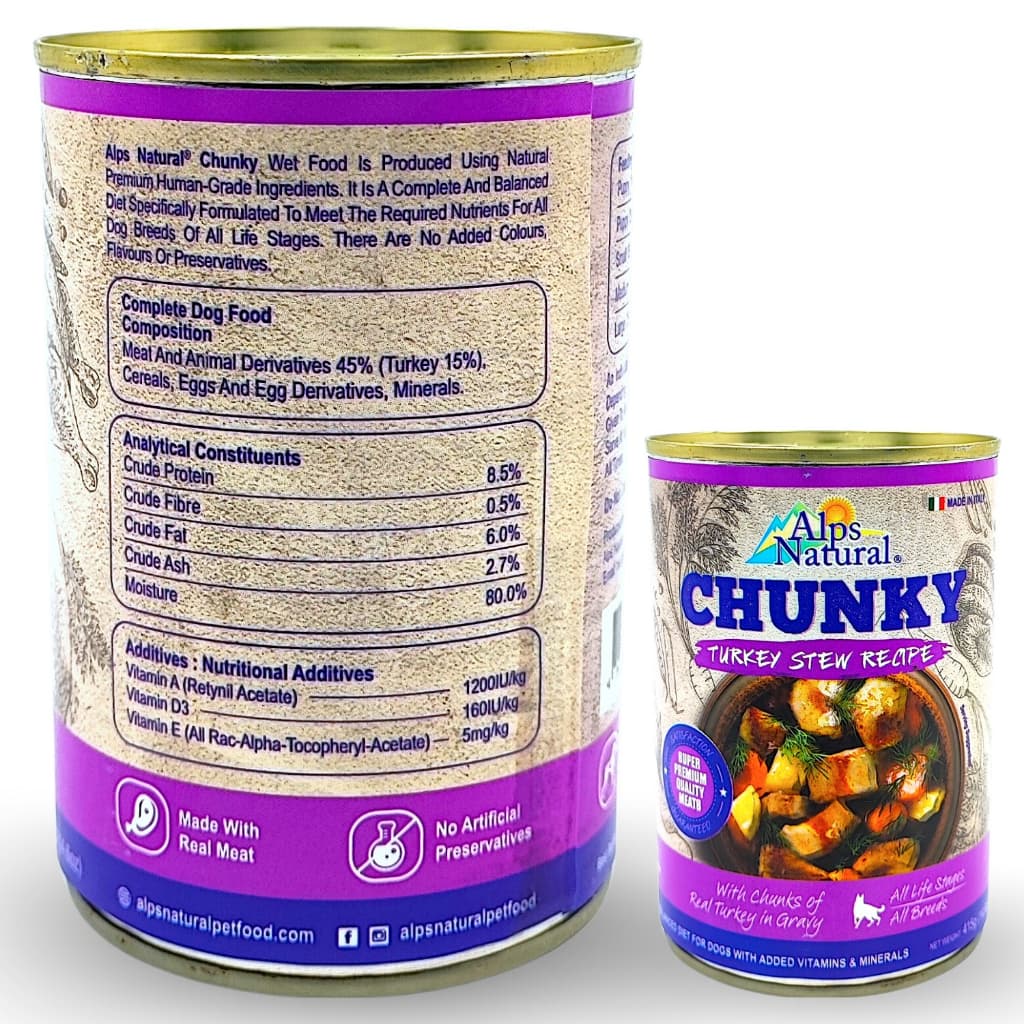 Alps Natural Chunky/Pate/Pureness Wet Dog Food Can for Puppy/Adult - CHUNKY Turkey variant