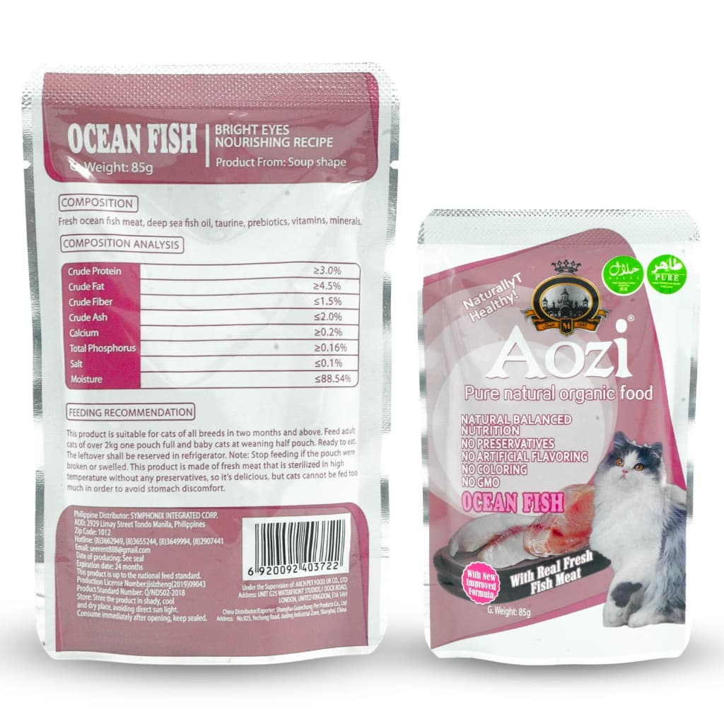 Aozi Organic Wet Cat Food in Pouch 85g for Adult/Kitten - Pouch Ocean Fish variant