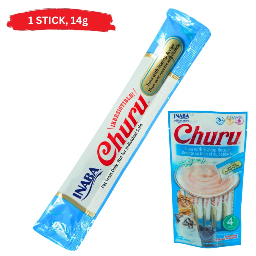 Inaba Ciao Churu Wet Cat Treats (1 stick) Grain-Free Creamy  Apetito - TunaScallop USA604 variant