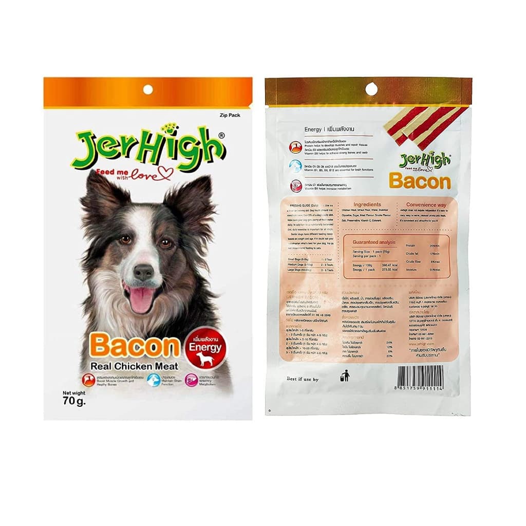 JerHigh Dog Treats for Adult/Puppy 70g, Duo 50g Dog Dental Den-T Stick Night/Morning Time Snack - Bacon70g Chicken variant