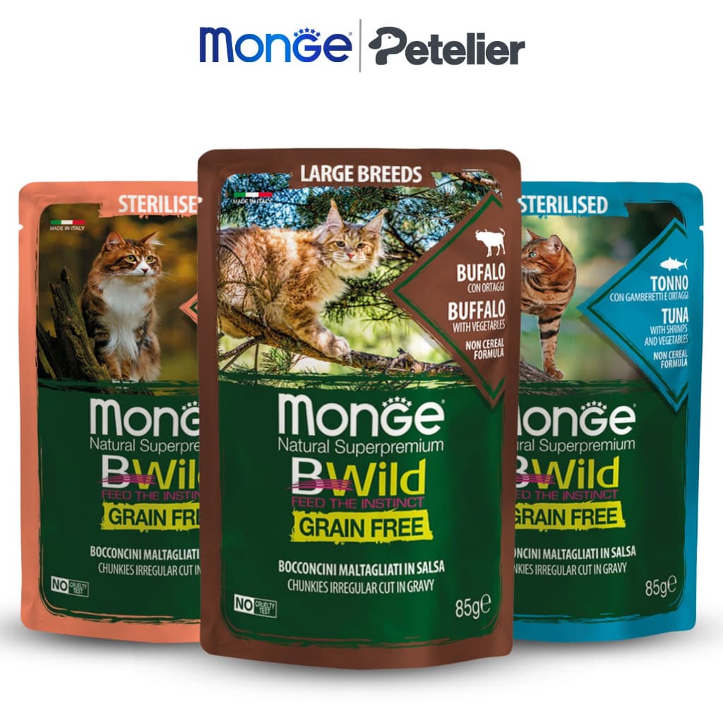 Monge Bwild Wet Cat Food 85g Pouch for Adult/Kitten, Grain-Free