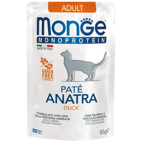 Monge Monoprotein Wet Cat Food 80g Can, 85g Pouch Adult/Kitten/Senior Grain-Free - PatePouch Duck variant