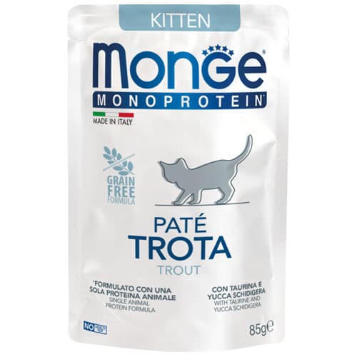Monge Monoprotein Wet Cat Food 80g Can, 85g Pouch Adult/Kitten/Senior Grain-Free - PatePch TroutKitten variant