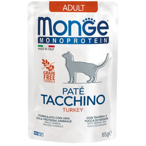 Monge Monoprotein Wet Cat Food 80g Can, 85g Pouch Adult/Kitten/Senior Grain-Free - PatePouch Turkey variant