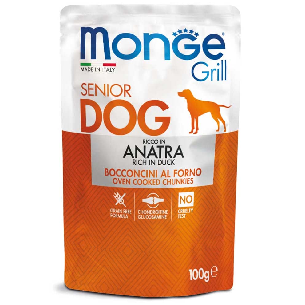 Monge Grill Wet Dog Food 100g for Adult/Puppy Pouch Grain-Free - Duck (Senior) variant