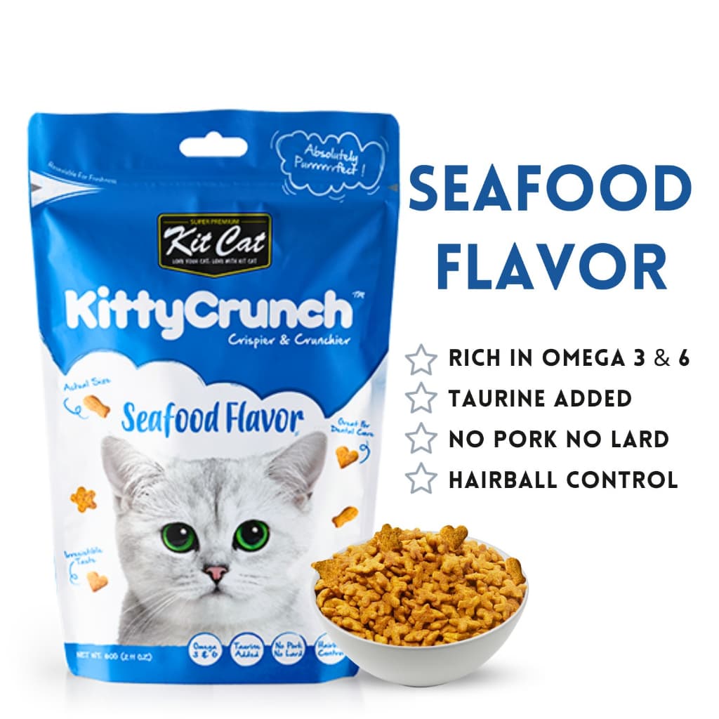 Kit Cat Treats Kitty Crunch/Breath Bites for Adult/Kitten, 60g KitCat Dental Snacks - Crunch Seafood variant