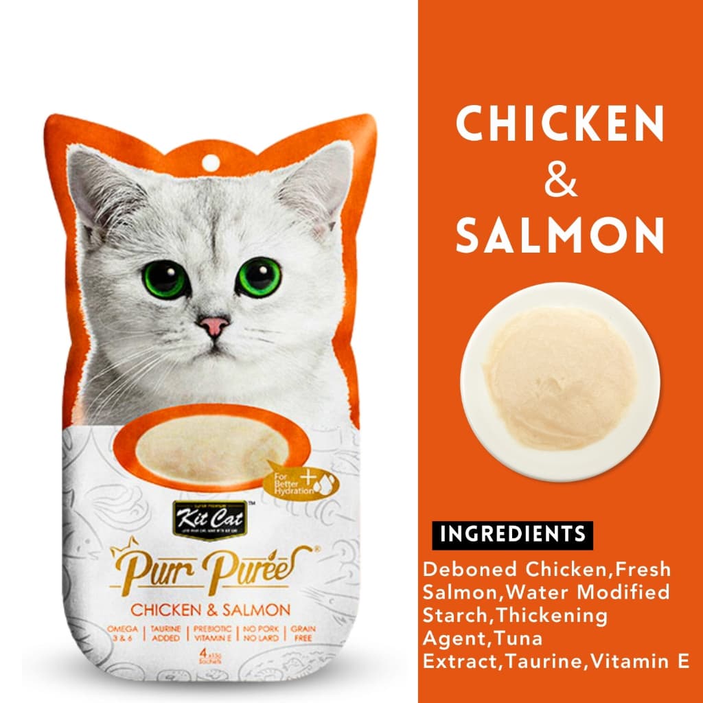 Kit Cat Purr Puree Plus Wet Cat Treats (4x15g) Grain-Free KitCat - Chicken Salmon variant