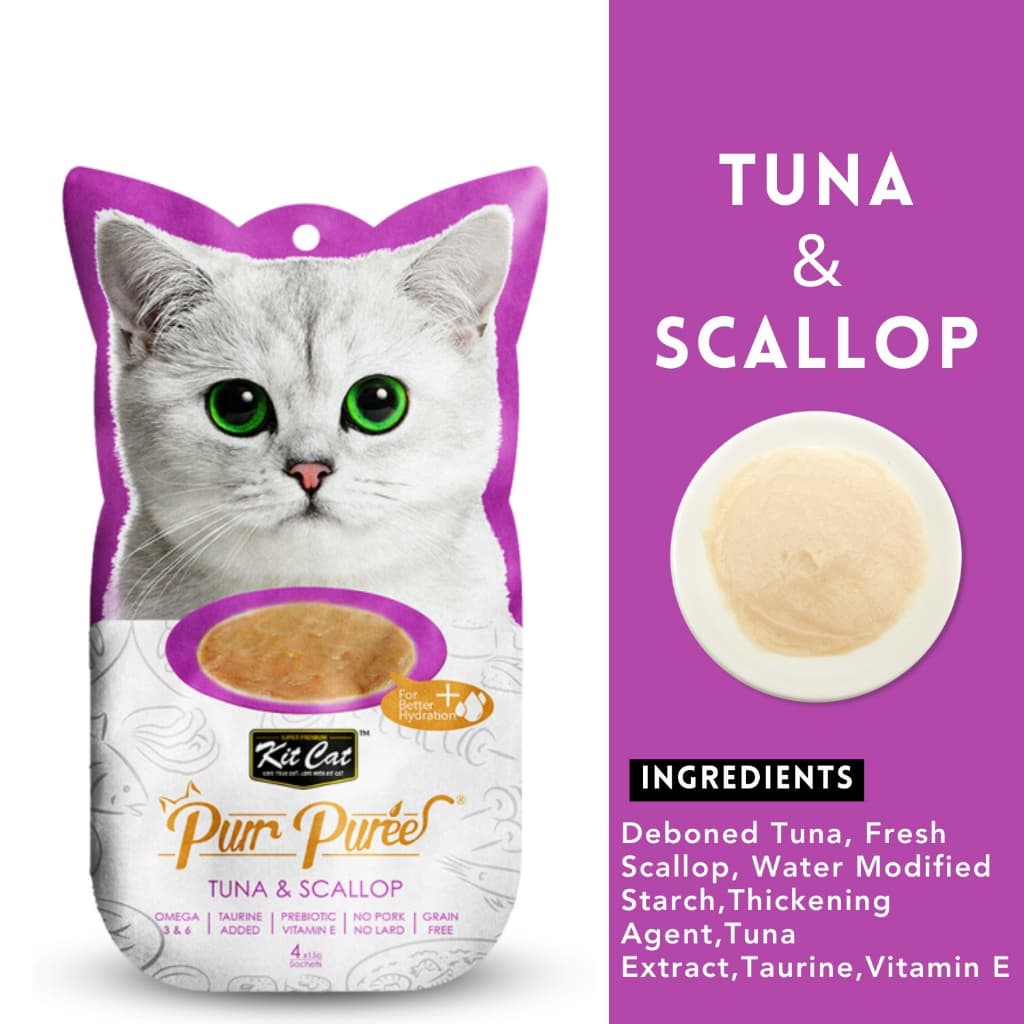 Kit Cat Purr Puree Plus Wet Cat Treats (4x15g) Grain-Free KitCat - Tuna Scallop variant
