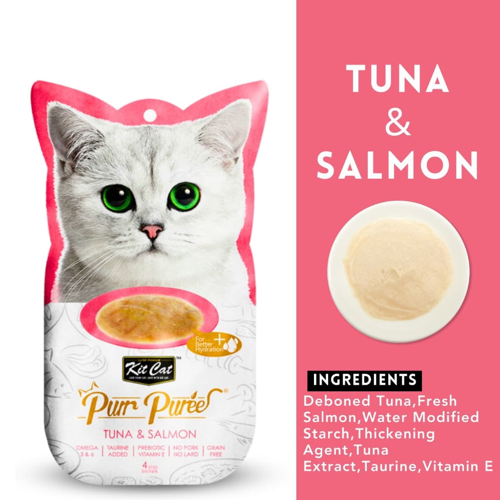 Kit Cat Purr Puree Plus Wet Cat Treats (4x15g) Grain-Free KitCat - Tuna Salmon variant