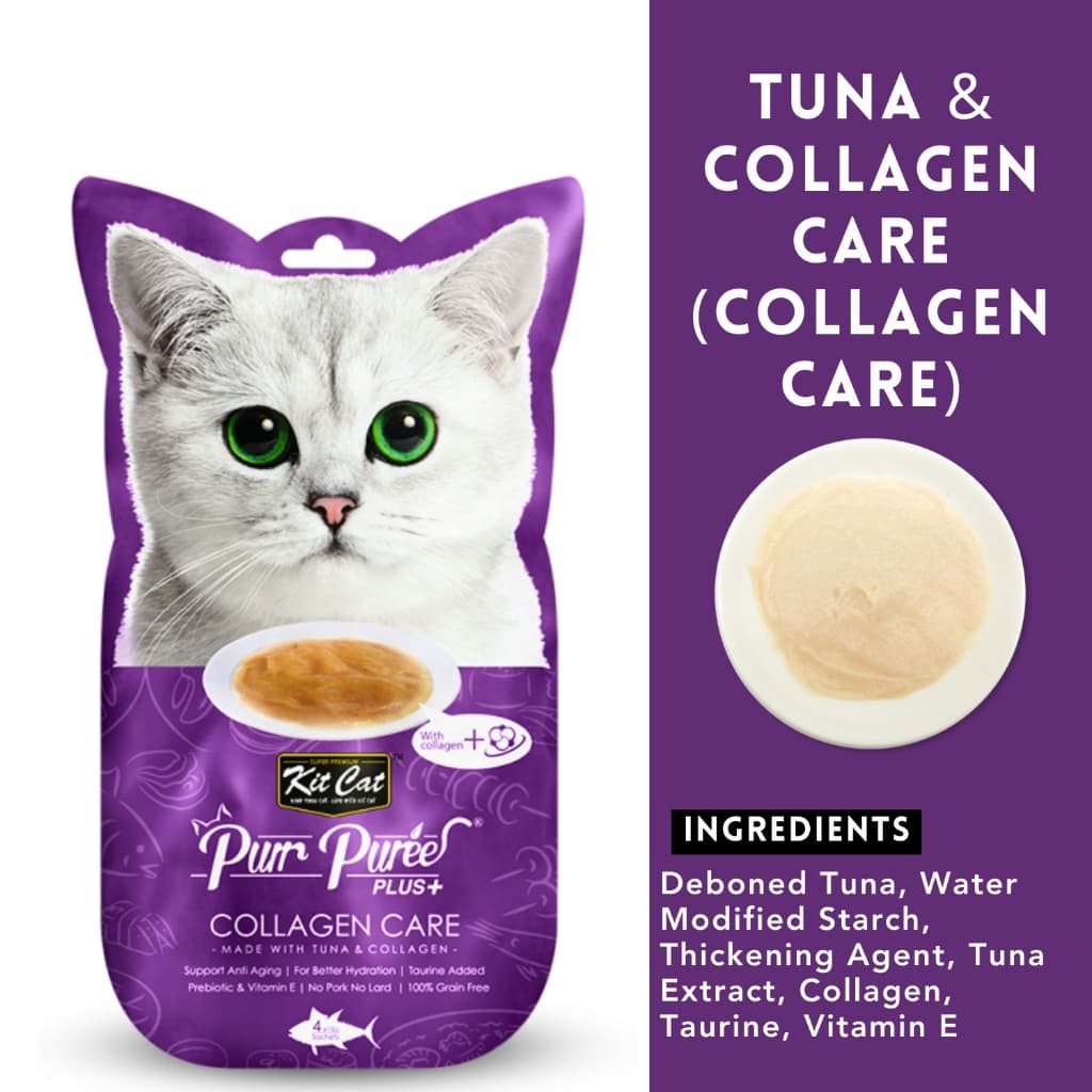 Kit Cat Purr Puree Plus Wet Cat Treats (4x15g) Grain-Free KitCat - Tuna CollagenCare variant