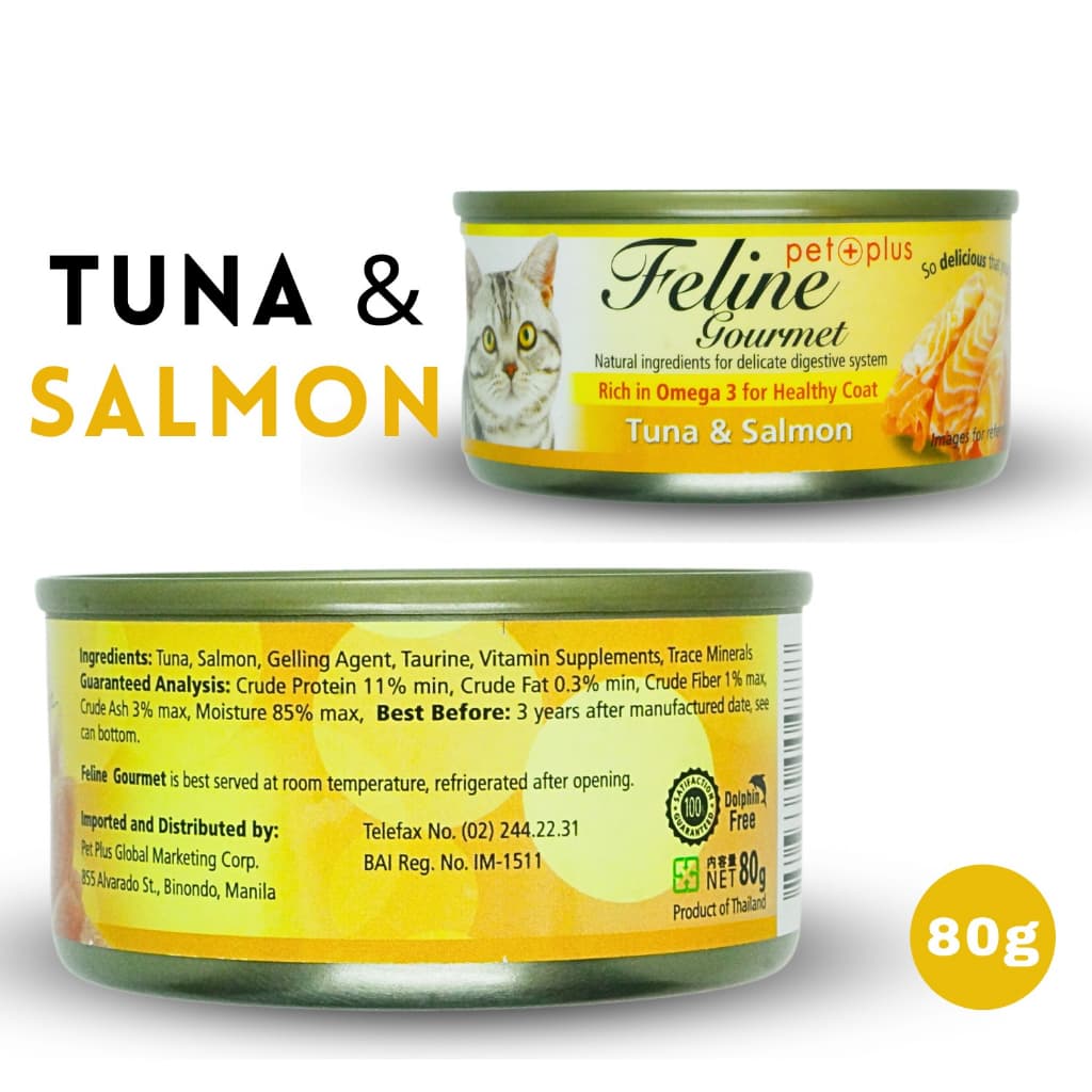 Feline Gourmet Wet Cat Food in Can 80g for Adult/Kitten Rich in Omega 3 - Tuna Salmon variant