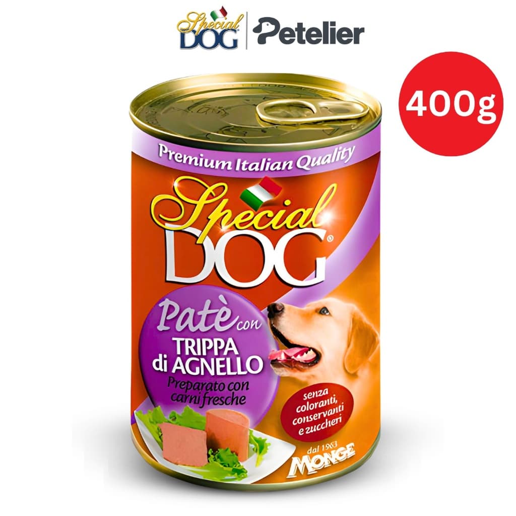 Special Dog Wet Food in 400g Can by Monge for All-Life Stages, Pate, Hypo-Allergenic - Lamb Tripe variant