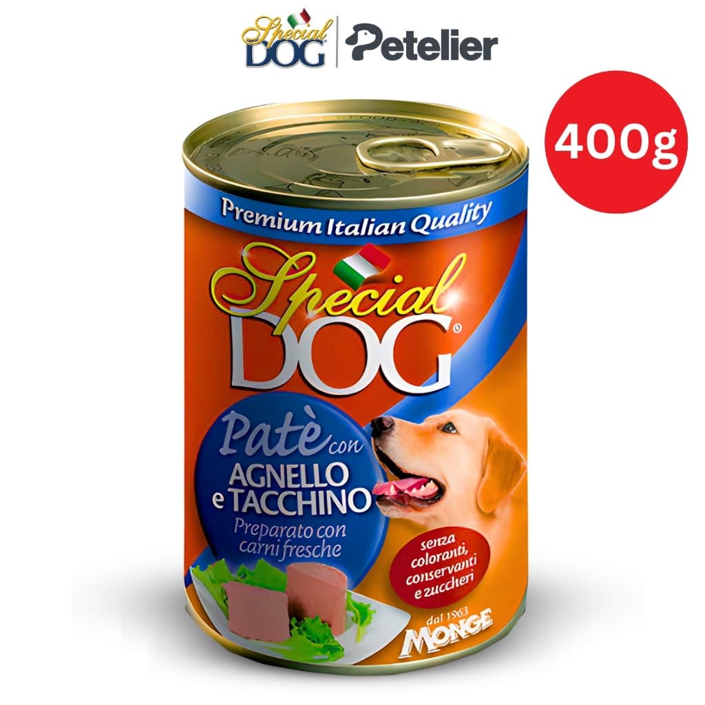 Special Dog Wet Food in 400g Can by Monge for All-Life Stages, Pate, Hypo-Allergenic - Lamb Turkey variant