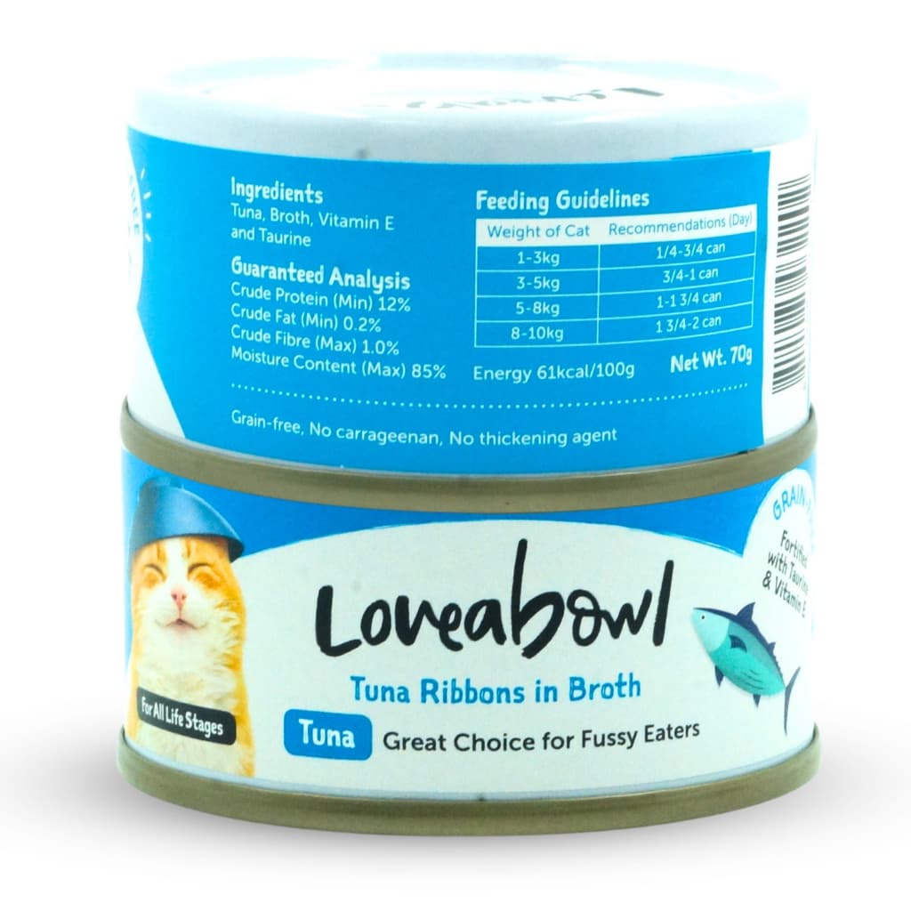 Loveabowl Wet Cat Food, Grain-Free Tuna &amp; Chicken For Fussy Eaters In Broth 70g Can - Tuna variant