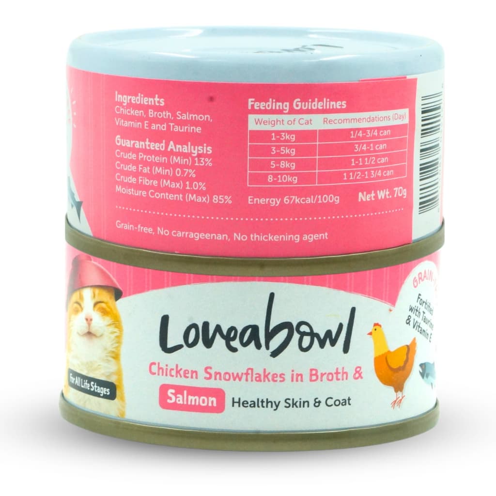 Loveabowl Wet Cat Food, Grain-Free Tuna &amp; Chicken For Fussy Eaters In Broth 70g Can - Chicken Salmon variant